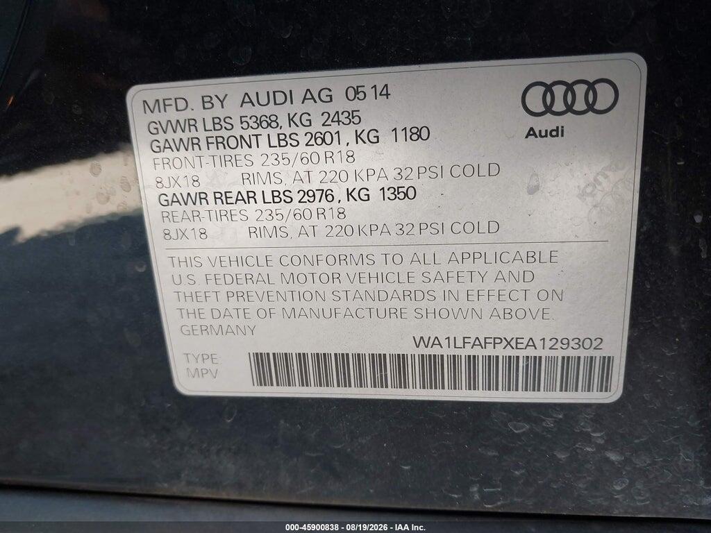 WA1LFAFPXEA129302 2014 AUDI Q5 photo no. 9