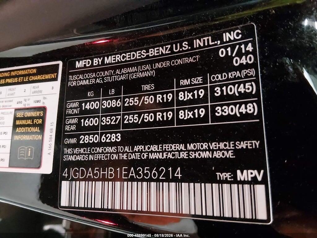 4JGDA5HB1EA356214 2014 MERCEDES-BENZ ML 350 photo no. 9