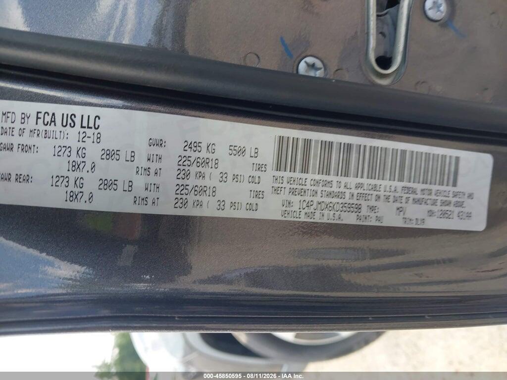 1C4PJMDX6KD359598 2019 JEEP CHEROKEE photo no. 9