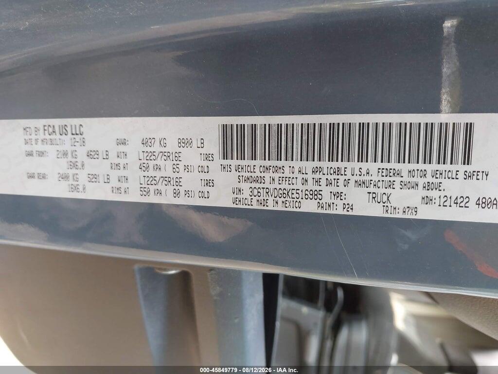 3C6TRVDG6KE516985 2019 RAM PROMASTER 2500 photo no. 9