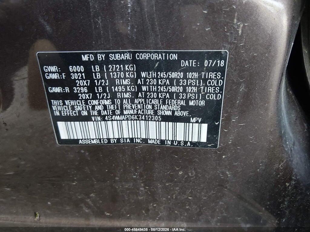4S4WMAPD6K3412305 2019 SUBARU ASCENT photo no. 9