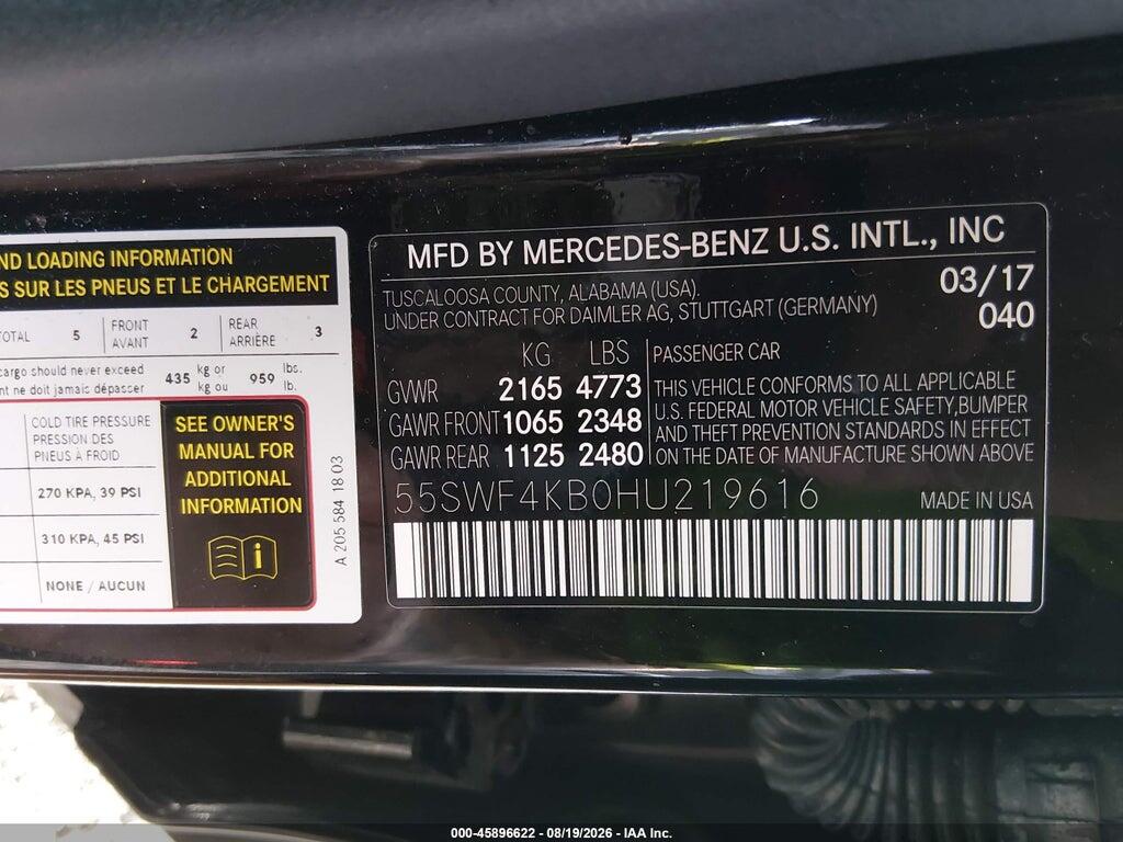 55SWF4KB0HU219616 2017 MERCEDES-BENZ C 300 photo no. 9