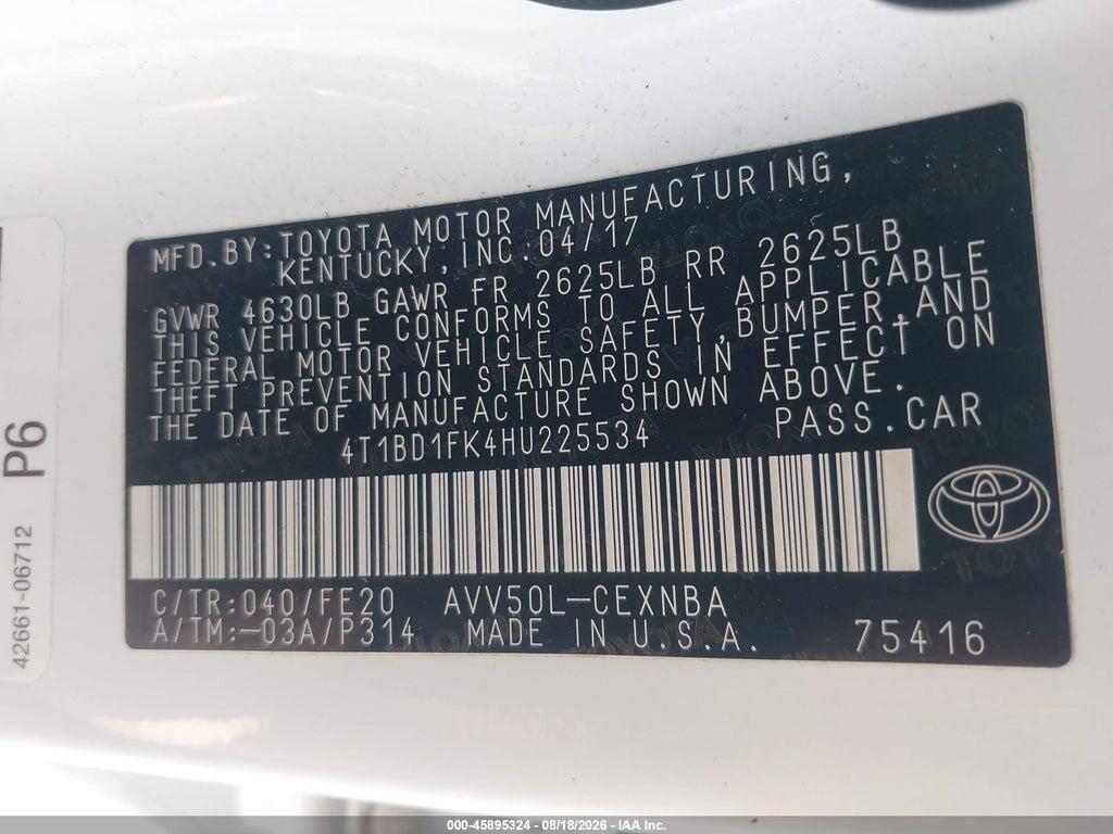 4T1BD1FK4HU225534 2017 TOYOTA CAMRY HYBRID photo no. 9