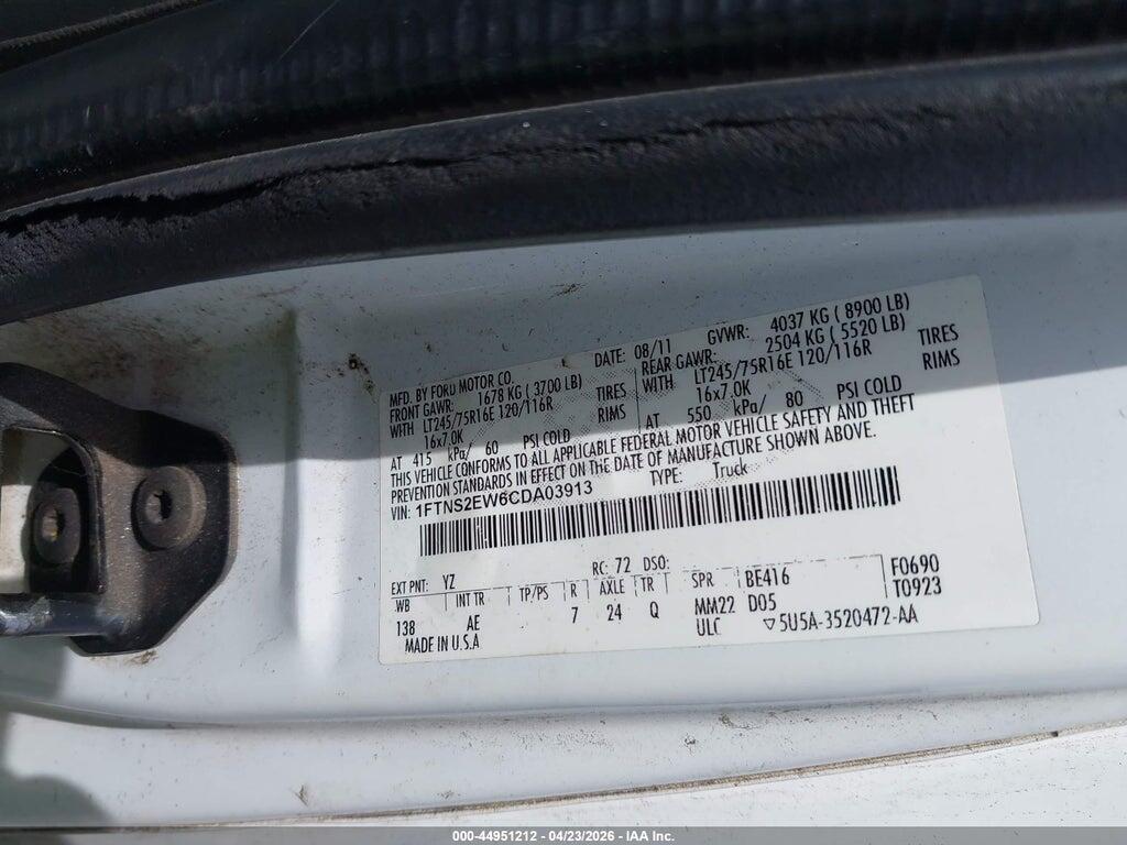 1FTNS2EW6CDA03913 2012 FORD E-250 photo no. 9