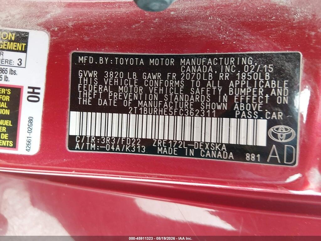 2T1BURHE5FC362311 2015 TOYOTA COROLLA photo no. 9