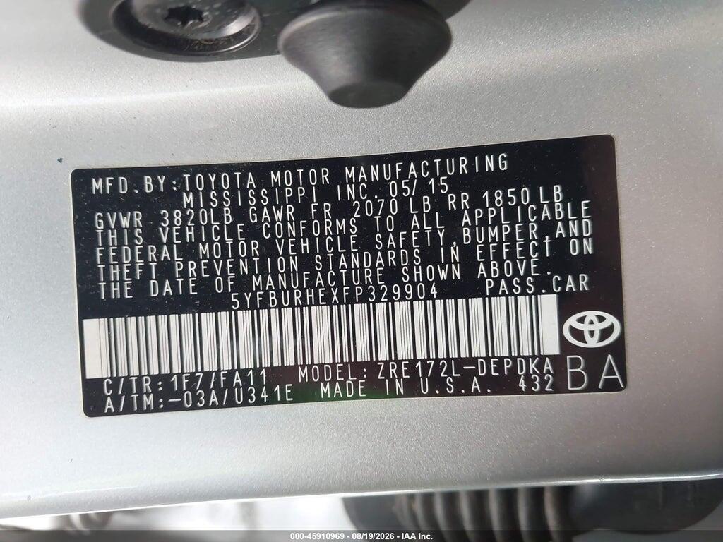 5YFBURHEXFP329904 2015 TOYOTA COROLLA photo no. 9