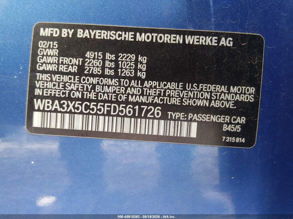 WBA3X5C55FD561726 2015 BMW 328I GRAN TURISMO photo no. 9