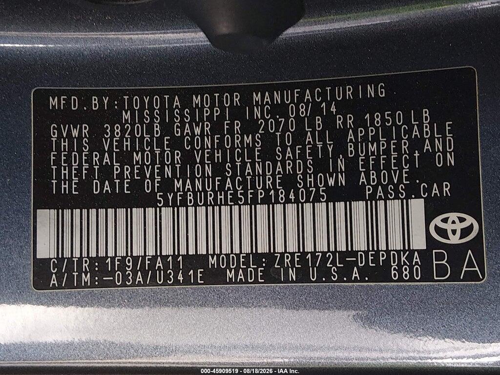 5YFBURHE5FP184075 2015 TOYOTA COROLLA photo no. 9