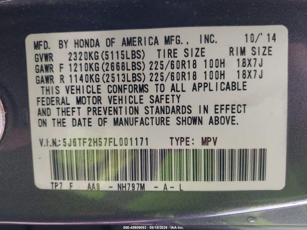 5J6TF2H57FL001171 2015 HONDA CROSSTOUR photo no. 9