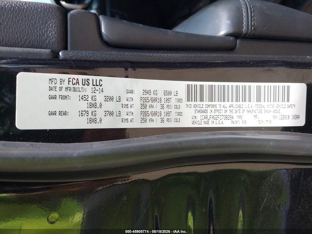 1C4RJFAG2FC738294 2015 JEEP GRAND CHEROKEE photo no. 9