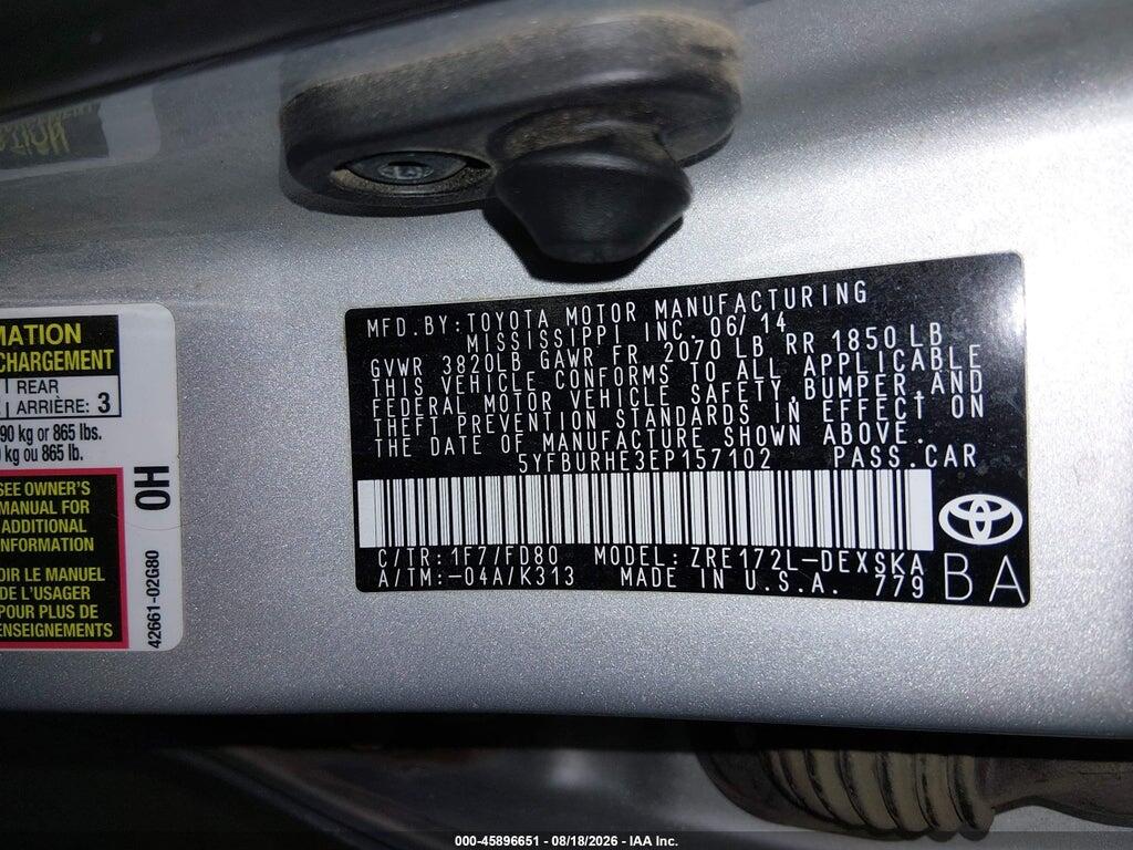 5YFBURHE3EP157102 2014 TOYOTA COROLLA photo no. 9