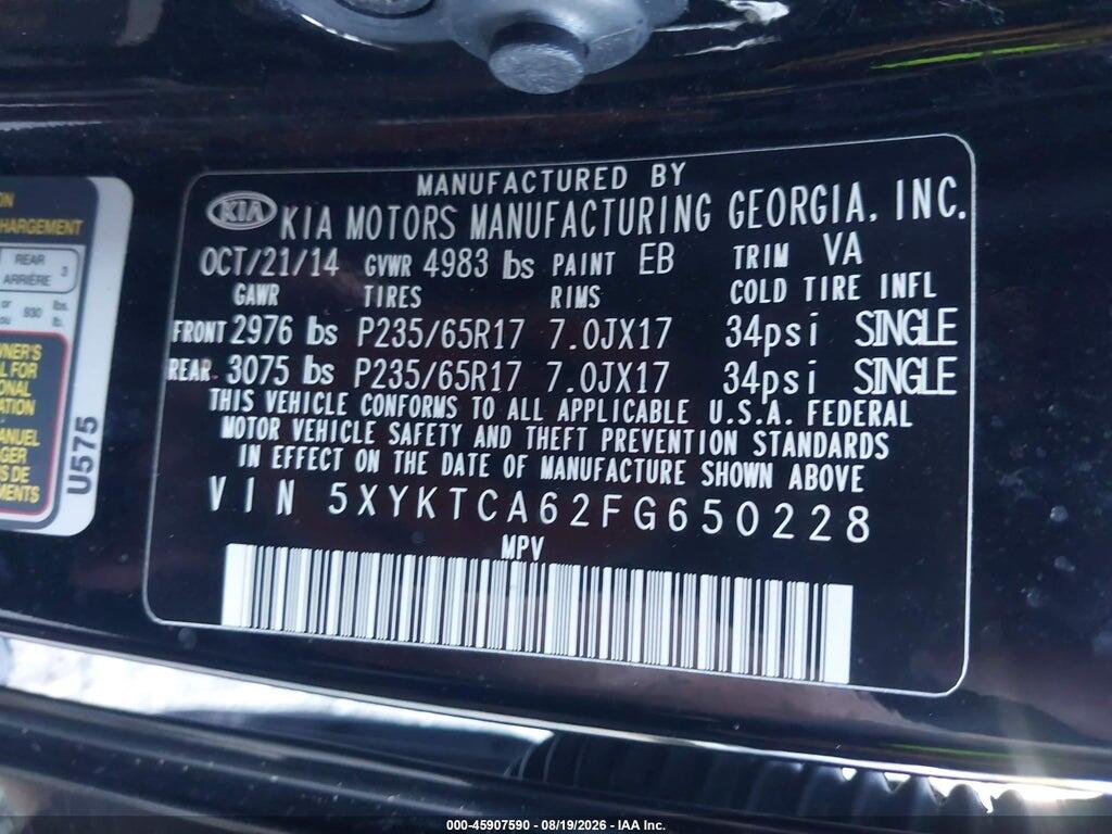 5XYKTCA62FG650228 2015 KIA SORENTO photo no. 9