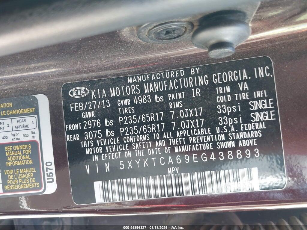 5XYKTCA69EG438893 2014 KIA SORENTO photo no. 9