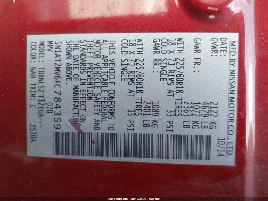 5N1AT2MV6FC784359 2015 NISSAN ROGUE photo no. 9