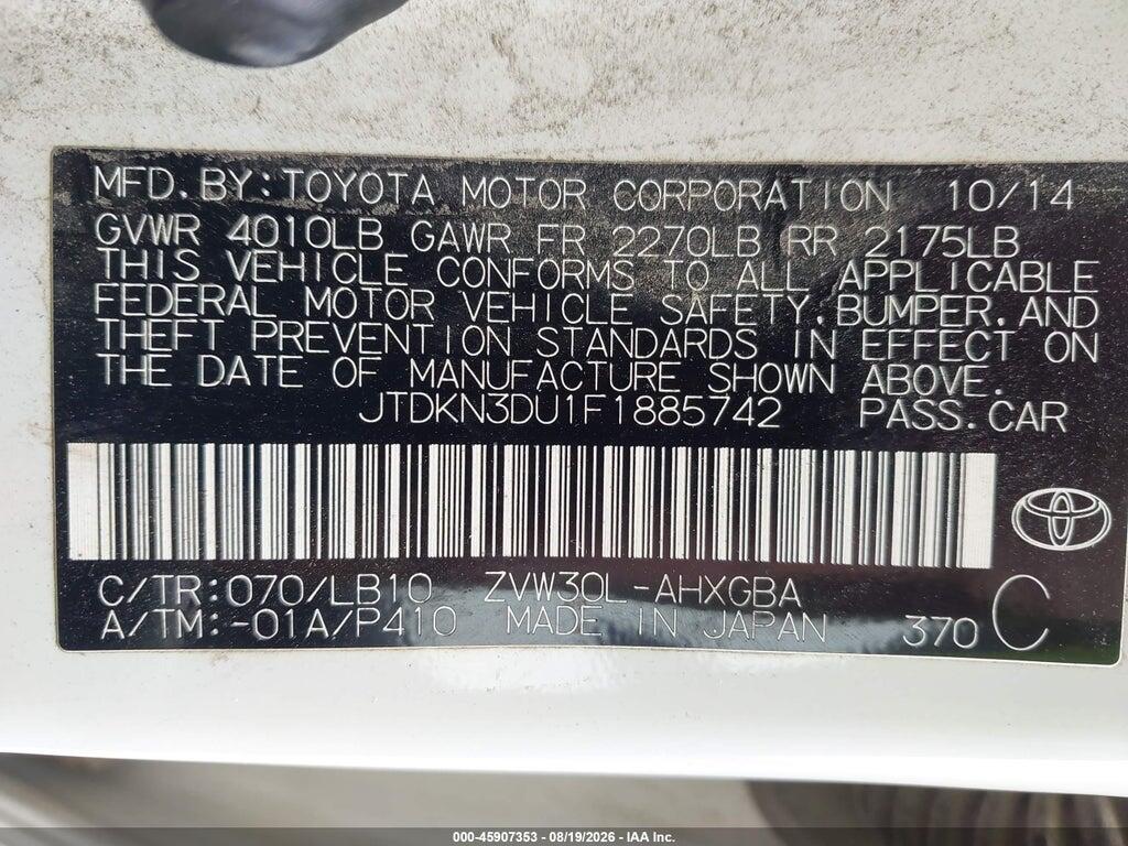 JTDKN3DU1F1885742 2015 TOYOTA PRIUS photo no. 9