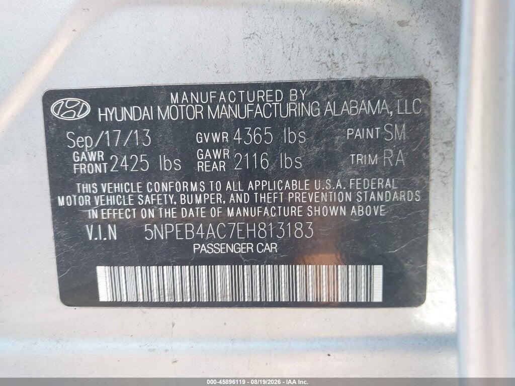 5NPEB4AC7EH813183 2014 HYUNDAI SONATA photo no. 9