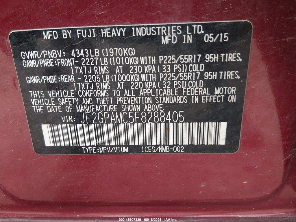 JF2GPAMC5F8288405 2015 SUBARU XV CROSSTREK photo no. 9