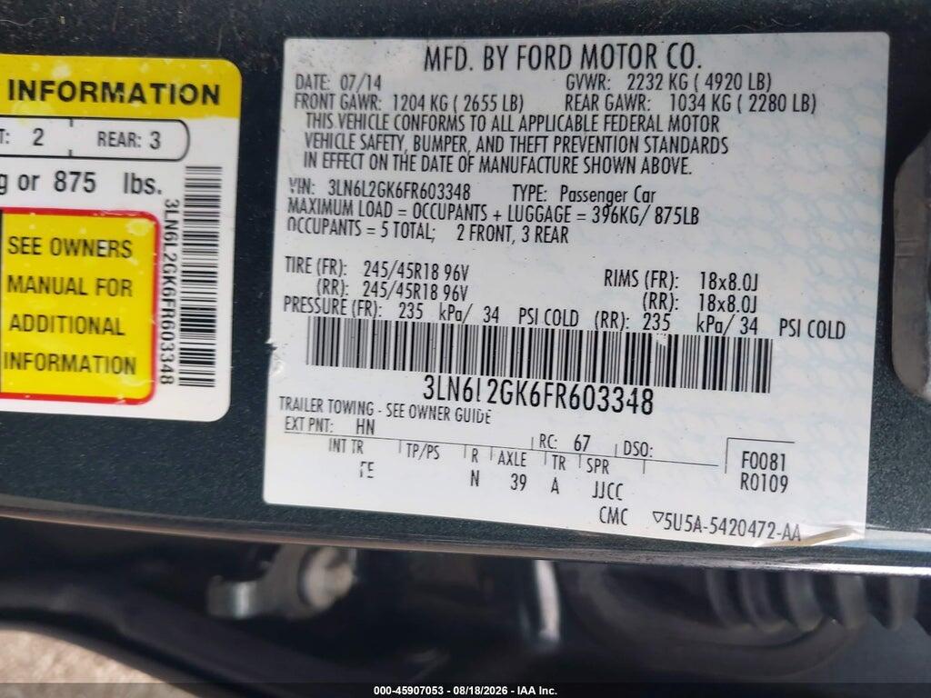 3LN6L2GK6FR603348 2015 LINCOLN MKZ photo no. 9