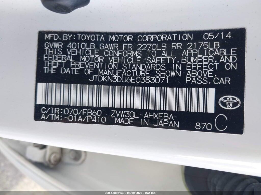 JTDKN3DU6E0383071 2014 TOYOTA PRIUS photo no. 9