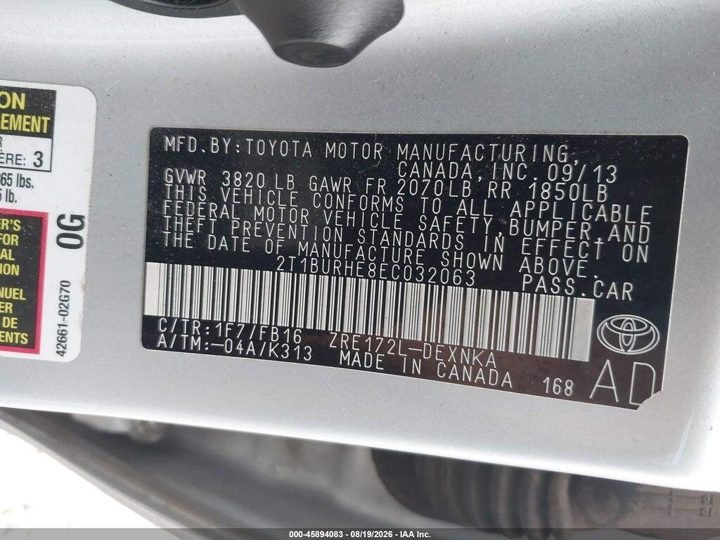 2T1BURHE8EC032063 2014 TOYOTA COROLLA photo no. 9