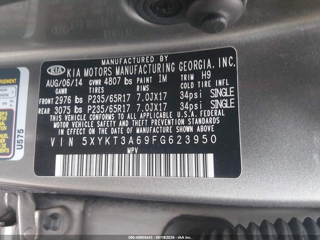 5XYKT3A69FG623950 2015 KIA SORENTO photo no. 9