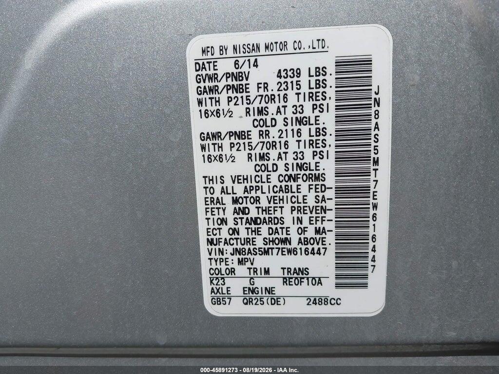 JN8AS5MT7EW616447 2014 NISSAN ROGUE SELECT photo no. 9