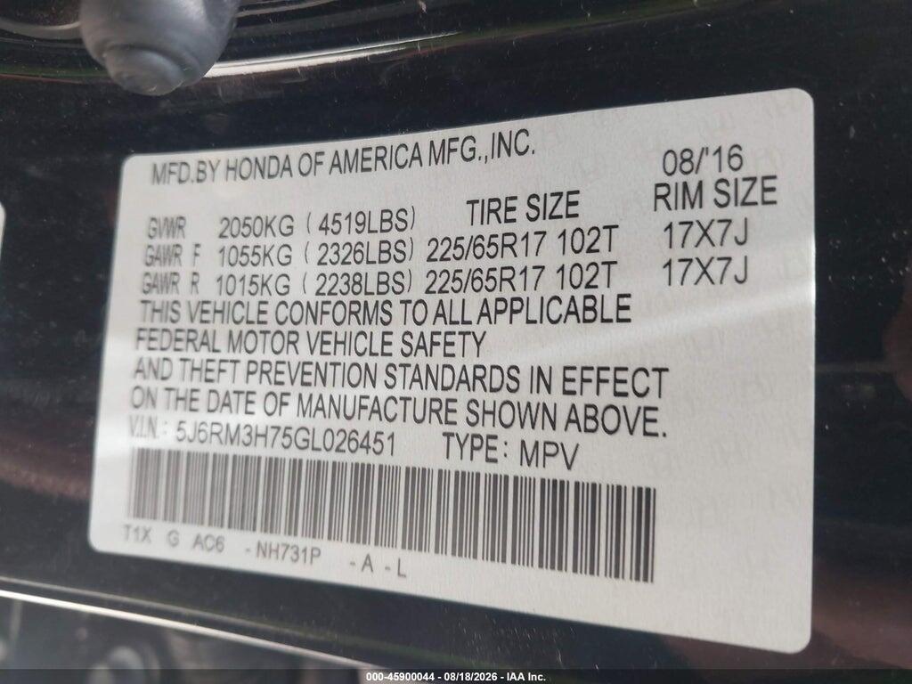 5J6RM3H75GL026451 2016 HONDA CR-V photo no. 9