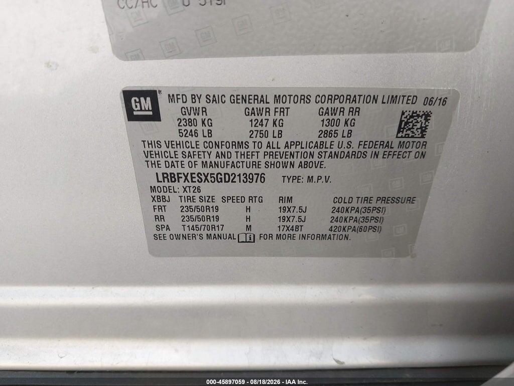 LRBFXESX5GD213976 2016 BUICK ENVISION photo no. 9