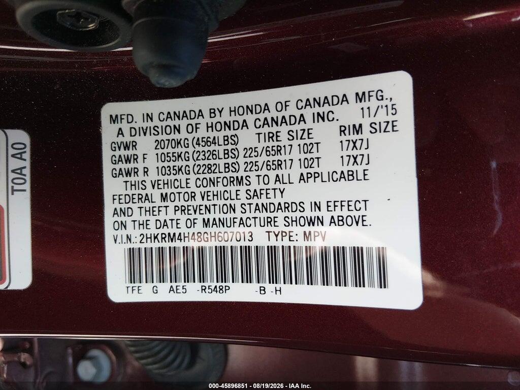 2HKRM4H48GH607013 2016 HONDA CR-V photo no. 9