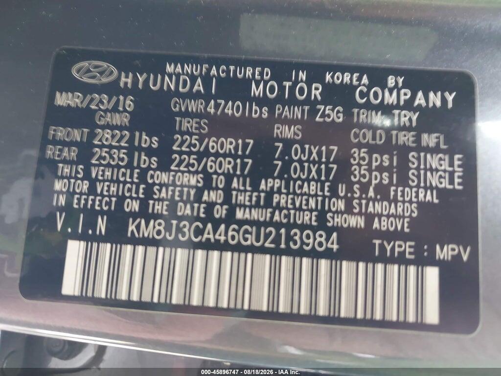 KM8J3CA46GU213984 2016 HYUNDAI TUCSON photo no. 9