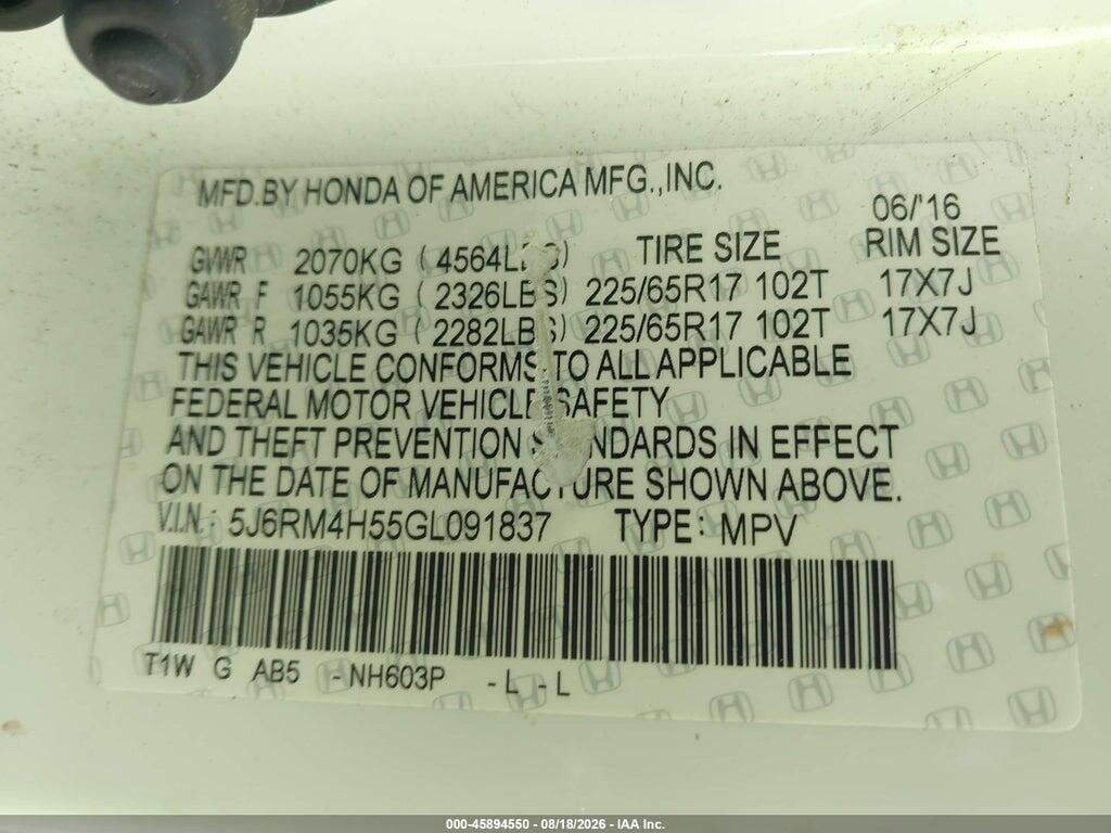 5J6RM4H55GL091837 2016 HONDA CR-V photo no. 9