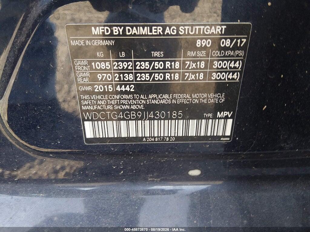 WDCTG4GB9JJ430185 2018 MERCEDES-BENZ GLA 250 photo no. 9