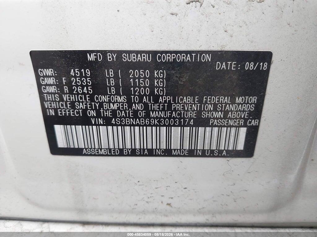 4S3BNAB69K3003174 2019 SUBARU LEGACY photo no. 9