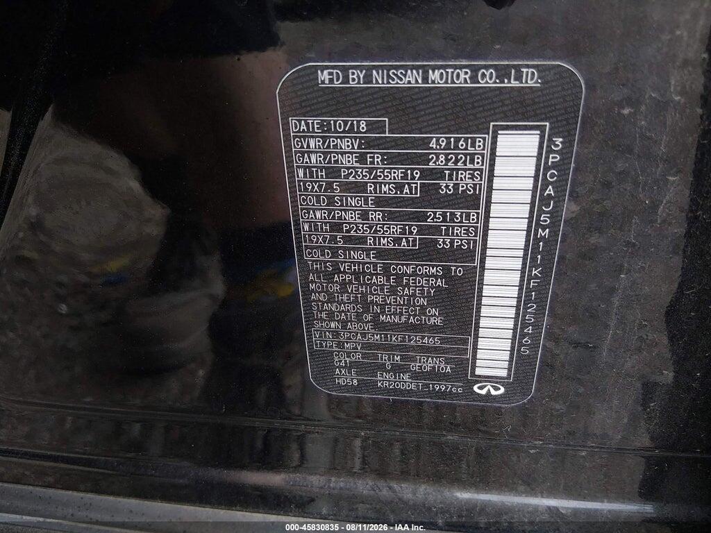 3PCAJ5M11KF125465 2019 INFINITI QX50 photo no. 9