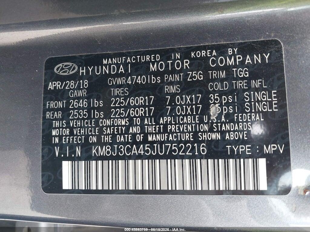 KM8J3CA45JU752216 2018 HYUNDAI TUCSON photo no. 9