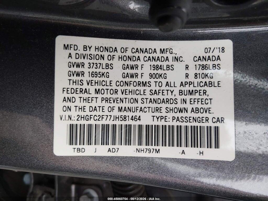 2HGFC2F77JH581464 2018 HONDA CIVIC photo no. 9
