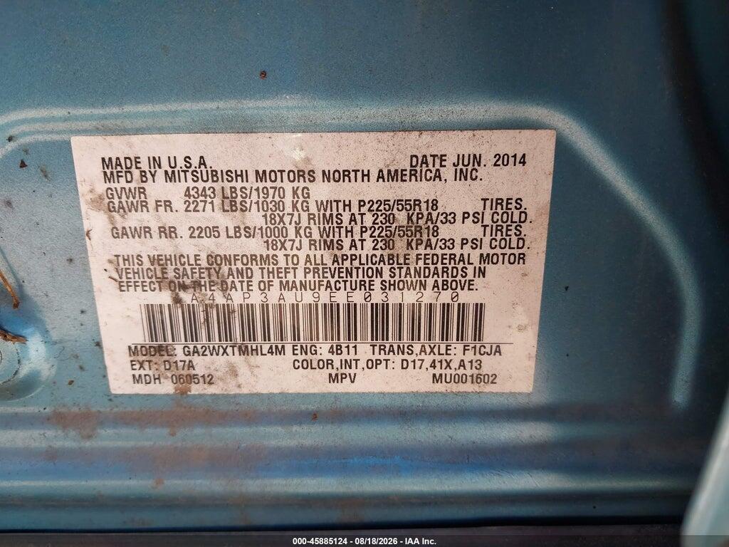 4A4AP3AU9EE031270 2014 MITSUBISHI OUTLANDER SPORT photo no. 9