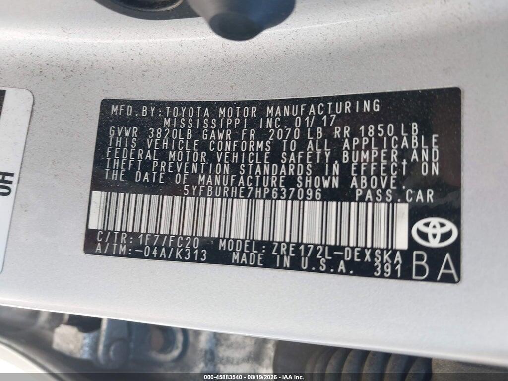 5YFBURHE7HP637096 2017 TOYOTA COROLLA photo no. 9