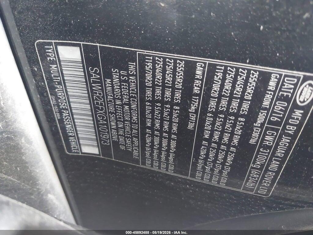 SALWR2EFXGA101973 2016 LAND ROVER RANGE ROVER SPORT photo no. 9