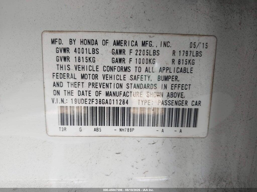 19UDE2F38GA011284 2016 ACURA ILX photo no. 9