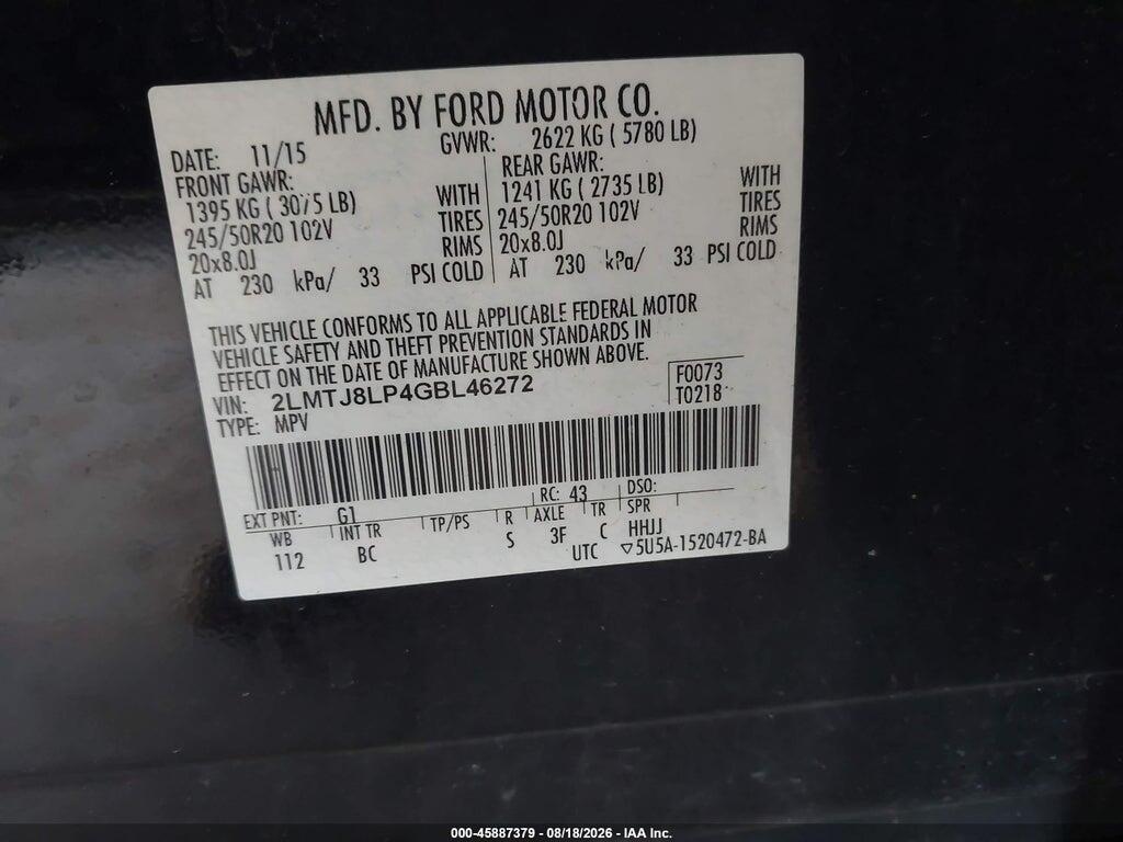 2LMTJ8LP4GBL46272 2016 LINCOLN MKX photo no. 9