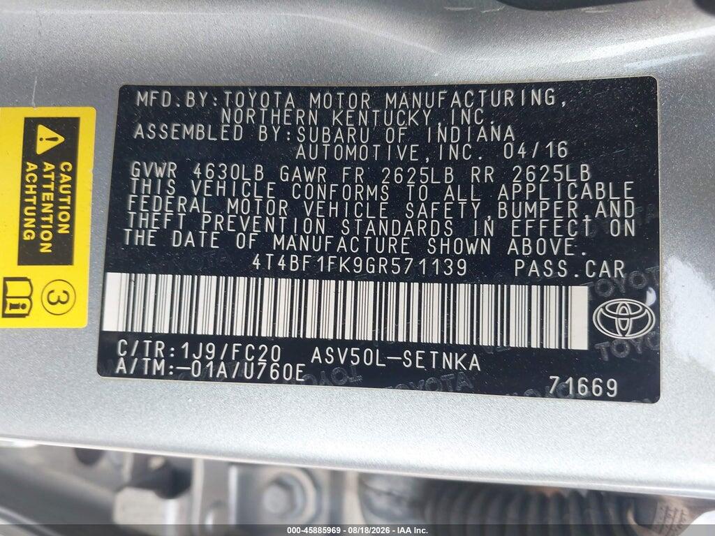 4T4BF1FK9GR571139 2016 TOYOTA CAMRY photo no. 9