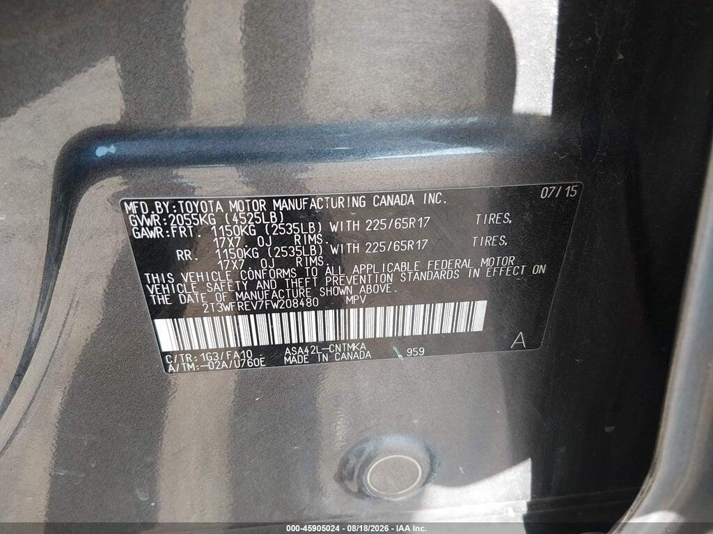 2T3WFREV7FW208480 2015 TOYOTA RAV4 photo no. 9