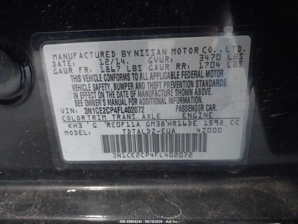 3N1CE2CP4FL402072 2015 NISSAN VERSA NOTE photo no. 9