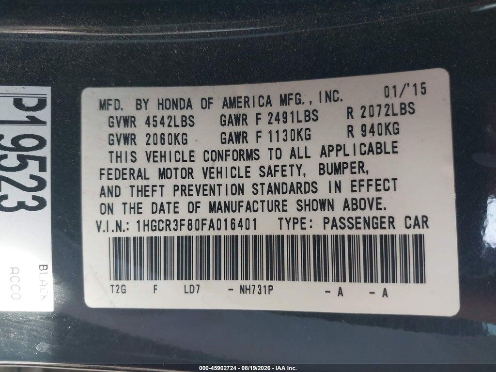1HGCR3F80FA016401 2015 HONDA ACCORD photo no. 9