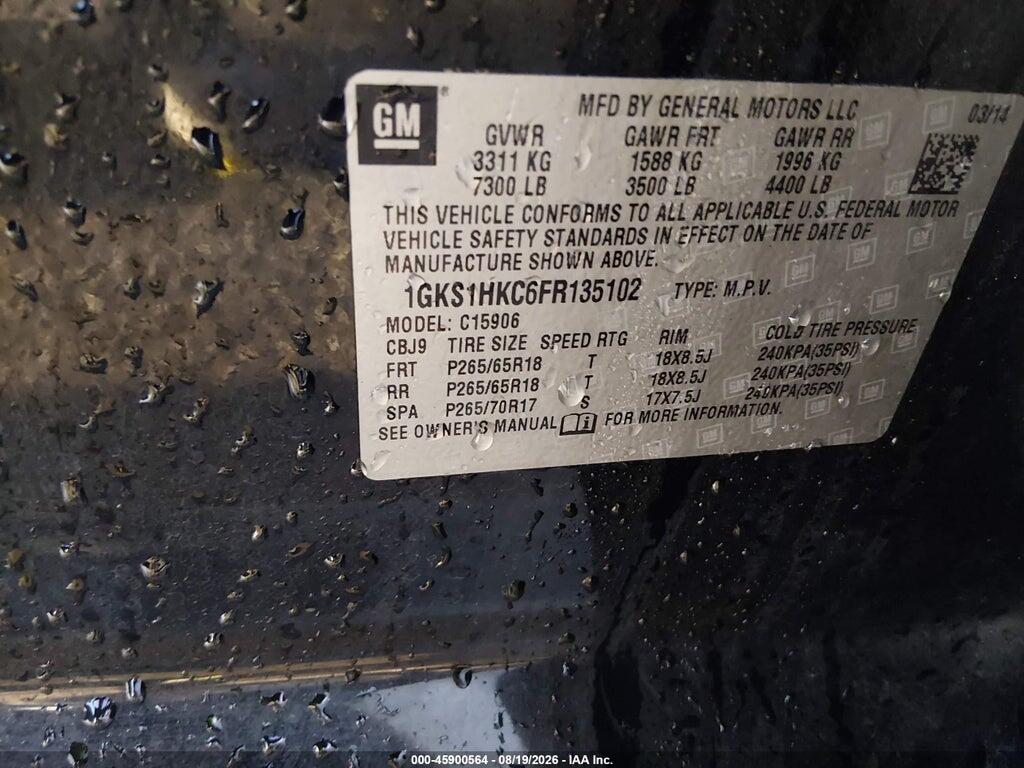 1GKS1HKC6FR135102 2015 GMC YUKON XL 1500 photo no. 9