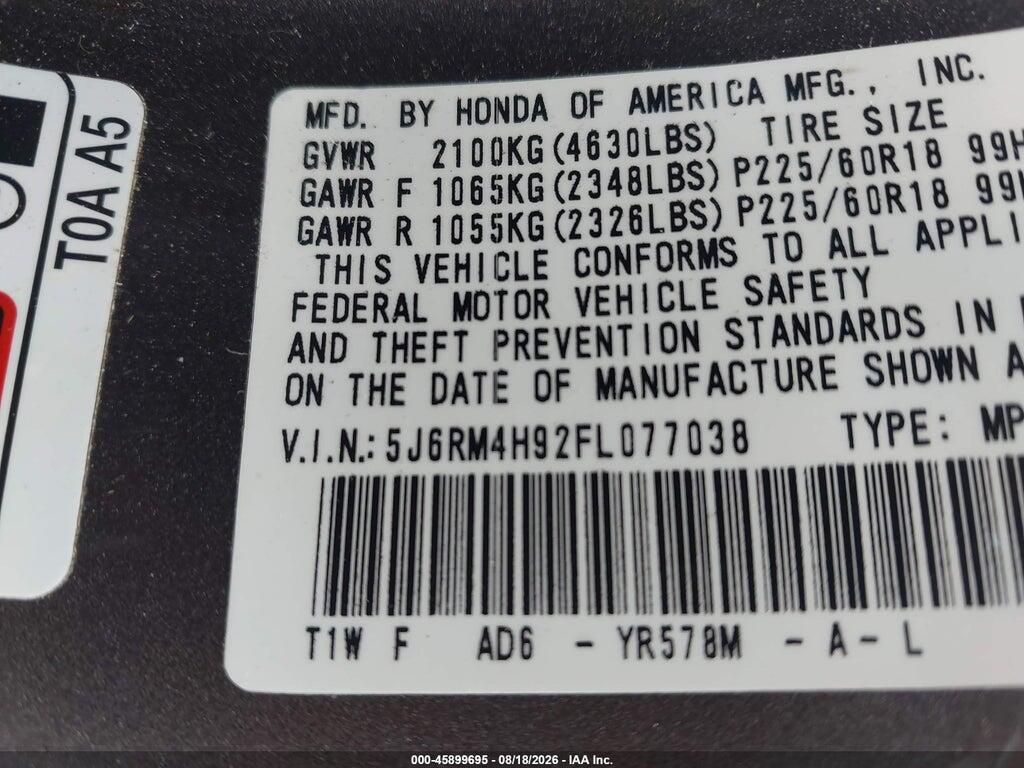 5J6RM4H92FL077038 2015 HONDA CR-V photo no. 9