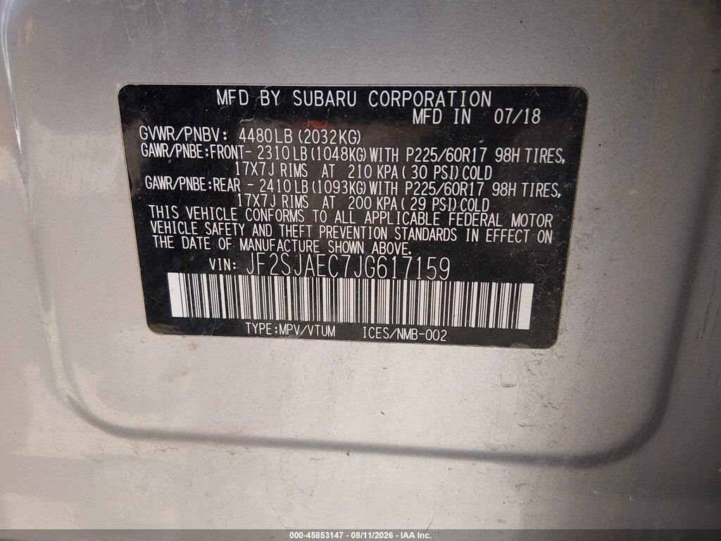 JF2SJAEC7JG617159 2018 SUBARU FORESTER photo no. 9