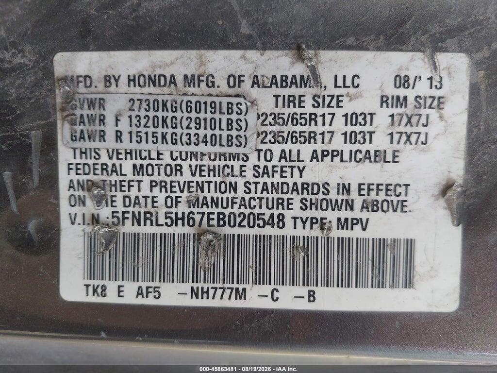 5FNRL5H67EB020548 2014 HONDA ODYSSEY photo no. 9