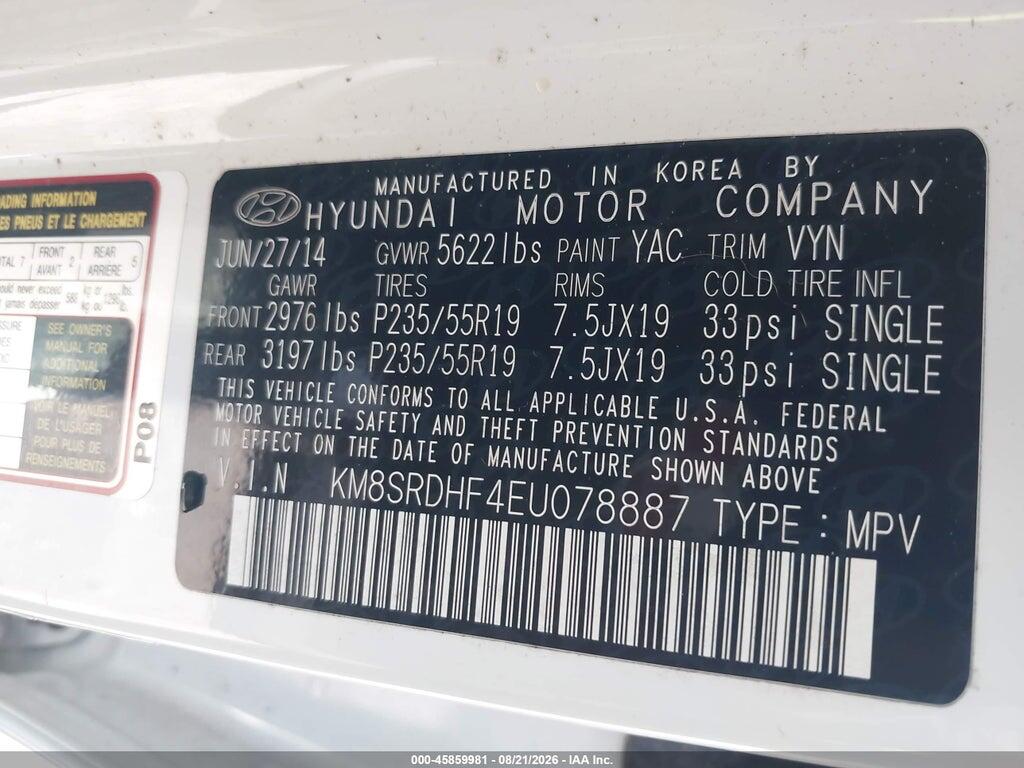 KM8SRDHF4EU078887 2014 HYUNDAI SANTA FE photo no. 9